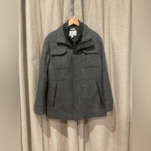 Jos A Bank Charcoal Wool Military Jacket, Tailored Fit, Size Large